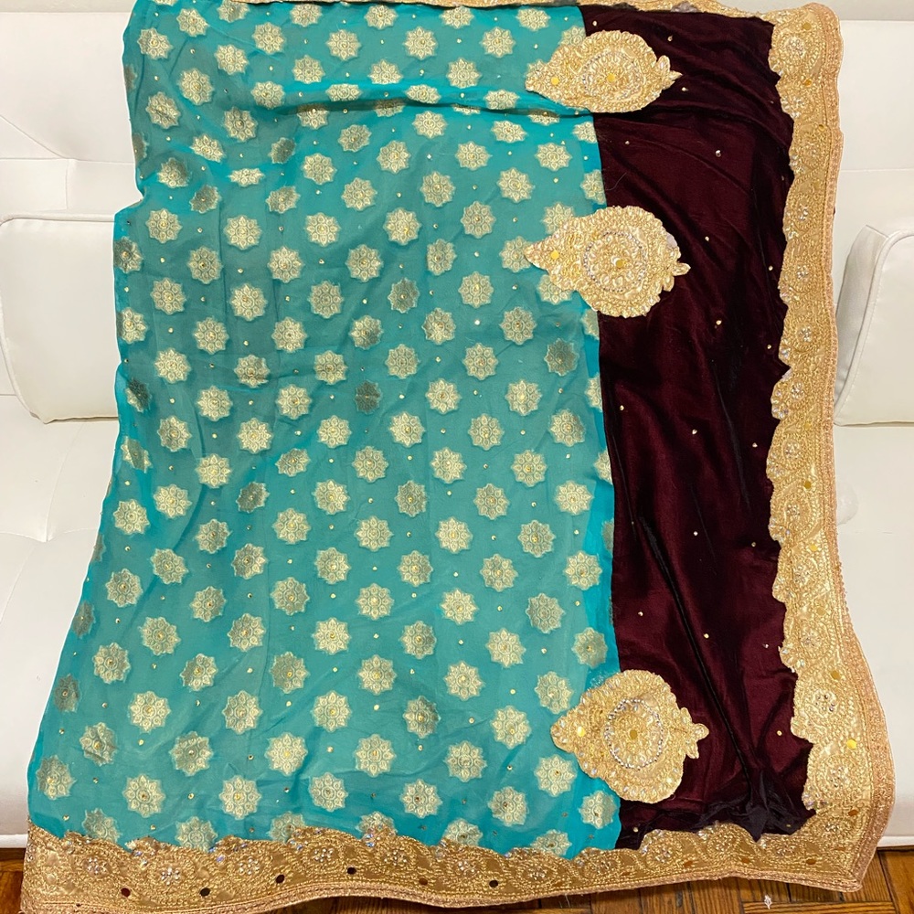 Half And Half Sari In Beautiful Combination Color. - image 2